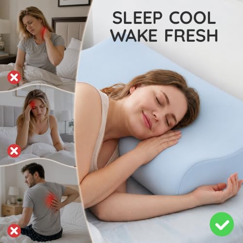 Blue 32-Inch King Contour Memory Foam Pillow for Neck Pain Relief - Ergonomic Support