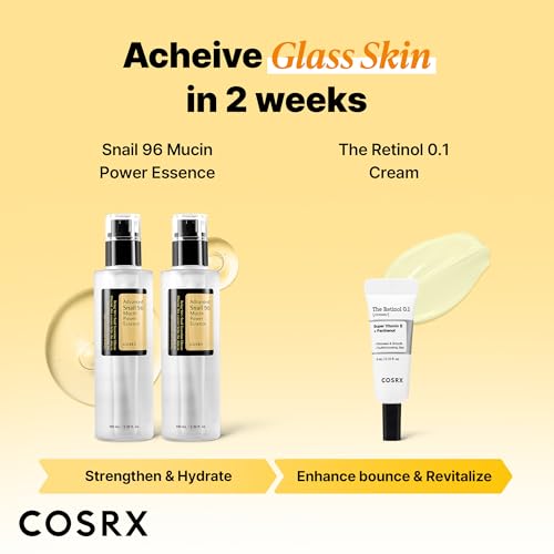 COSRX Snail 96% Mucin Essence & Retinol 0.1% Cream Set - 3.38 Fl Oz Pack of 2