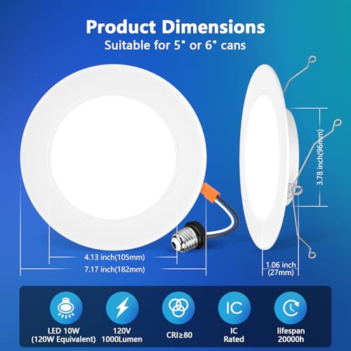 LVWIT 6 Inch Recessed LED Can Lights 5CCT Dimmable 18 Pack White - Model: 6in-18pack