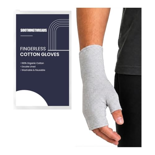 Organic Cotton Fingerless Gloves for Sensitive Hands - Gray / Medium