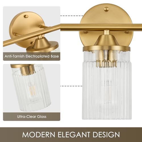 Jonsi Gold 3-Light Vanity Wall Sconce with Clear Glass Shades - Modern Bathroom Fixture 22.8 Inch