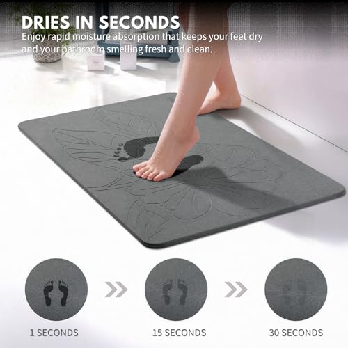 XMarrat Dark Gray Extra Large Diatomaceous Earth Bath Mat 31.5"x19.7" - Non-Slip, Quick Drying Bathroom Rug
