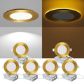 ZYC 4 Inch LED Recessed Downlights 6 Pack, Dimmable Ultra-Thin Ceiling Lights with Night Light, 2700K-6000K, 800LM, Gold