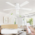 White 52 Inch Flush Mount Ceiling Fan No Light with Remote Control