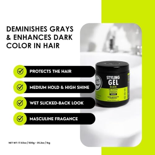 Rolda Black Styling Hair Gel 17.6oz Pack of 2 - Medium to Strong Hold, Black Charcoal Cover Gray