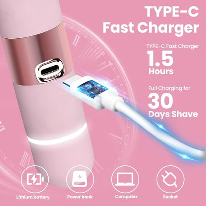 Electric Bikini Trimmer for Women, Electric Razors for Women Glow Aura Womens Shaver, Quiet Dual Head Waterproof Cordless Rechargeable Painless Trimmer for Underarms, Legs, Body (Pink)