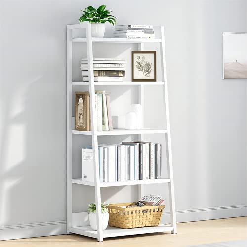 White 5-Tier Ladder Shelf Bookcase - Modular Standing Storage