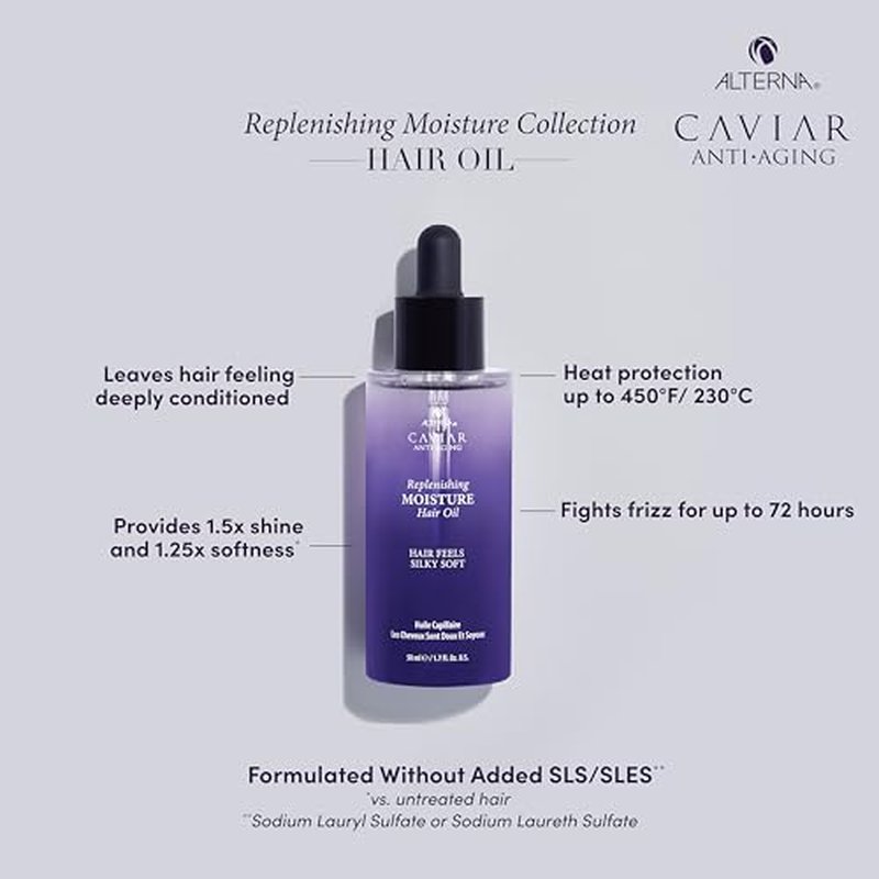 Alterna Haircare CAVIAR Anti-Aging Replenishing Moisture Hair Oil 1.7 oz | Lightweight, Revives and Nourishes Hair | Increased Shine and Softness | Heat Protectant and Frizz Control