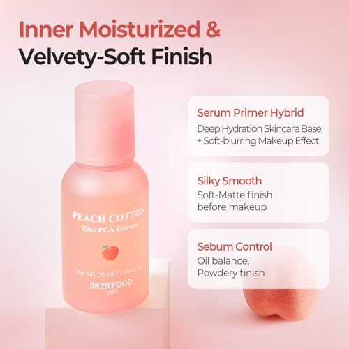 SKINFOOD Peach Matte & Pore Control Triple Set ? Oil-Control Essence, Tone-Up Cream & Zinc-PCA Peach Pads for Mattified, Hydrated, and Refreshed Skin