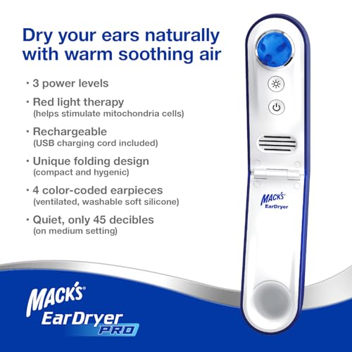 Rechargeable Ear Dryer for Water Removal with Red Light Therapy, 3 Power Levels - Safe, Fast Ear Water Drying Aid