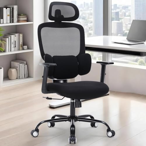 Ergonomic Mesh Office Chair with Adjustable Lumbar Support & Headrest - High Back Swivel Desk Chair
