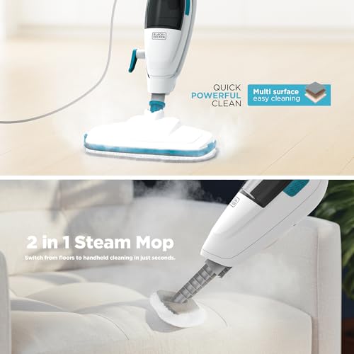 2-in-1 Steam Mop & Handheld Steam Cleaner - White/Blue, 1500W, Fast Heat-Up, 13 Accessories