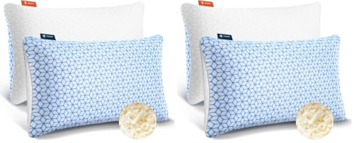 Queen Size Shredded Memory Foam Pillow Set of 4 - Adjustable Support & Cooling Cover