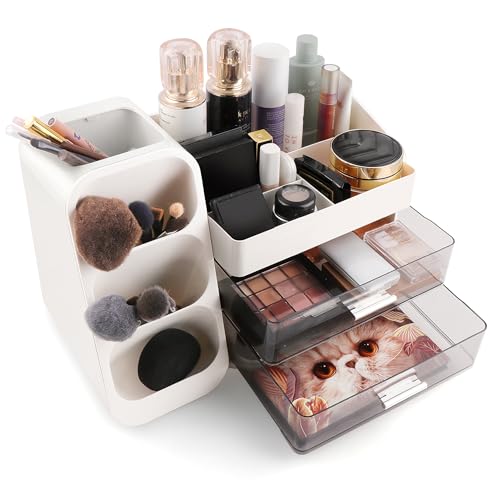 Homeanda Makeup Organizer with Drawers ? Large Cosmetic Storage Box for Vanity, Bathroom, or Bedroom, Perfect for Skincare, Brushes, Lipstick, Eyeshadow,and Beauty Essentials (White)