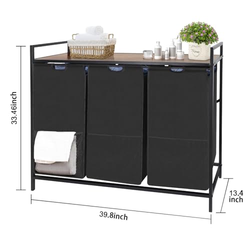 Large 3-Section Laundry Hamper with Storage Shelf - 210L Capacity, Clothes Organizer