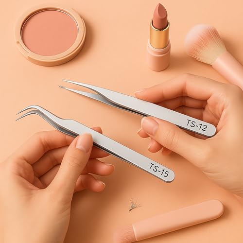 Silver Nail Art Tweezers Set ? Precision Tweezers for Nail Stickers, Rhinestones, Charms, & Decals ? Essential Nail Art Tools for Nail Designers ? Elegant Nail Sticker Tweezers for Gel Nails