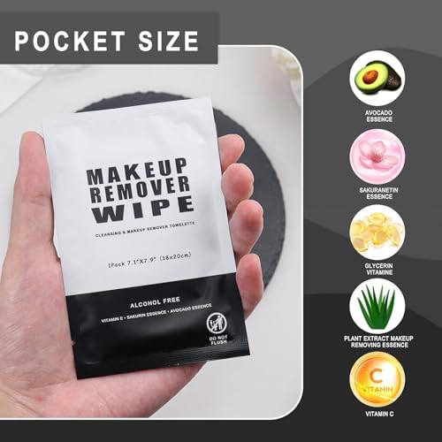 100 Makeup Remover Wipes Bulk Individually Wrapped Makeup Wipes Single Makeup Remover Cloth Facial Cleansing Pads for Mascara Lipstick Oil Dirt Face Skin Travel Hotel (Black)