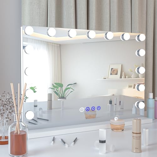 22.8 x 17.7 Inch Vanity Mirror with Lights & Bluetooth Speaker - Dimmable LED, 3 Color Modes, USB Charging Port