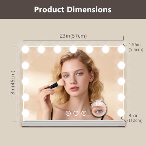 Hollywood Vanity Mirror with Lights, 15 Dimmable Bulbs, 3 Color Lights,Make Up Lighted Mirror, Aluminum Metal Frame, USB Charging Port£¨23" x 18"£©