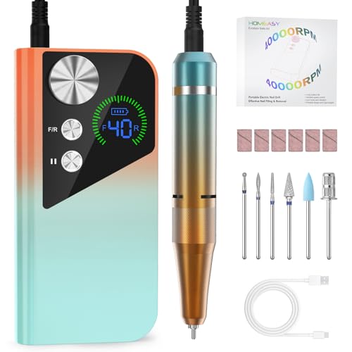 Nail Drill 40000RPM - Rechargeable Nail File with Bits, Professional E-Filer for Acrylic Nails, Gel Polishing, Manicure & Pedicure E File with Large HD LCD Screen - M96 Orange
