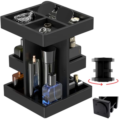 Men's Cologne Organizer 3-Tier Wooden Perfume Shelf with Rotation Model 1