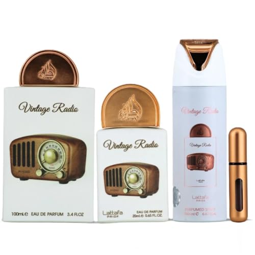 Lattafa Pride Vintage Radio 3-Piece Gift Set - Long Lasting Arabian Perfume for Men