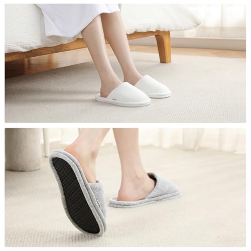 Biroris 3 Pairs Closed-Toe Cotton Terry Indoor Slippers for Women & Men, Black, Gray, White, Foldable & Washable, Travel & Guest Use