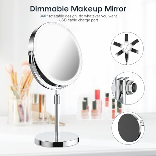 GioeDa Lighted Makeup Mirror with 10x Magnification, Adjustable Height & Brightness