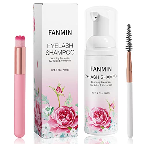 Eyelash Extension Cleanser 60ml +Mascara Wand+ Brush Eyelid Foaming Cleanser,Eyelash Wash and Lash Bath for Extensions,Paraben & Sulfate Free,Makeup Remover,Salon and Home use£¨60ml/2fl.oz£©