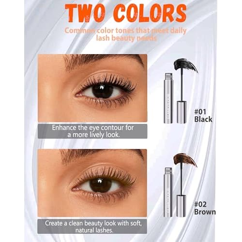 Mascara for Older Women 60 Plus,2PCS Brown Mascara Waterproof Volume and Length for Mature Women, Lengthening - Thin Long Lasting No Clumps Volumizing Mascaras Primer Ideal for Sensitive Eyes 02