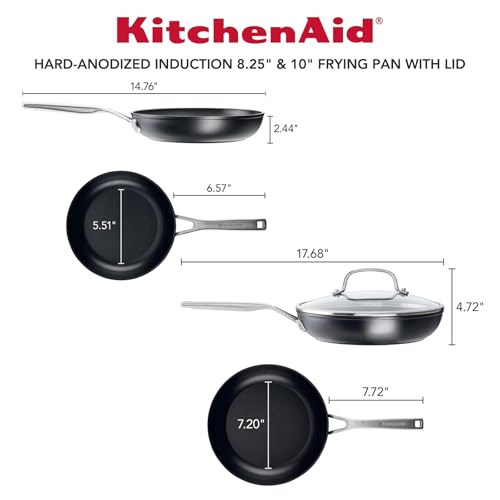 KitchenAid 3-Piece Hard Anodized Induction Nonstick Frying Pan Set with Lids, 8 & 10 Inch Skillets