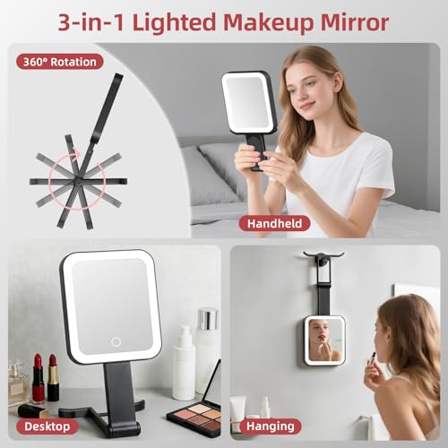 Rechargeable Travel Mirror with Lights 10X/1X Magnification, Dimmable LED, Compact