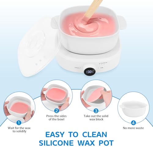 Wax Warmer for Hair Removal, Adjustable Temperature, Digital Display Professional Hot Wax Warmer Pot with Silicone Bowl, Timer setting£¬white