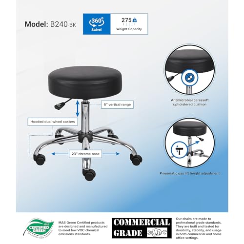 Black Antimicrobial Vinyl Medical Spa Stool with Adjustable Height - No Back Cushion