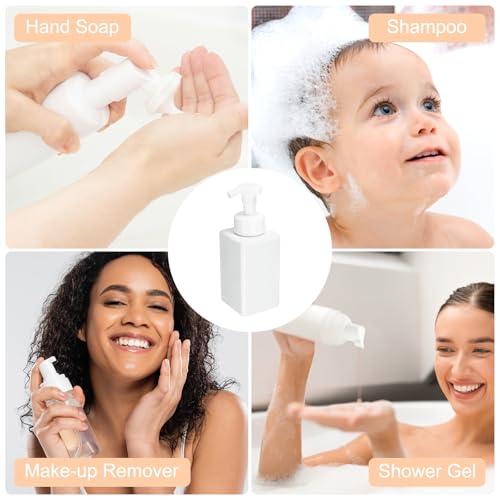 uxcell 3PCS Square Empty Foam Pump Bottle, 450ml Travel Foam Soap Dispenser Empty Refillable Plastic Pump Bottle for Lash Shampoo, Hand Soap, Facial Lotion(5.7", White)