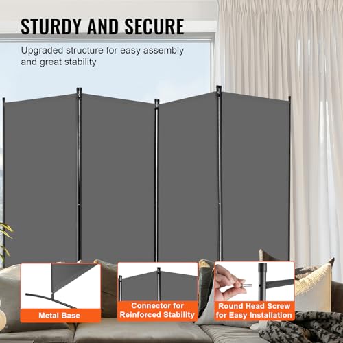 4 Panel Room Divider Grey Folding Privacy Screen Portable Partition for Room Separation