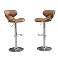 Roundhill Furniture Masaccio Caramel Faux Leather Upholstered Swivel Barstool Set of 2 with Chrome Base