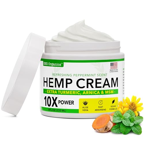 Super Natural Goods Hemp Cream 8oz with Hemp Oil, Turmeric, Arnica & Menthol – Cooling Botanical Topical for Localized Use