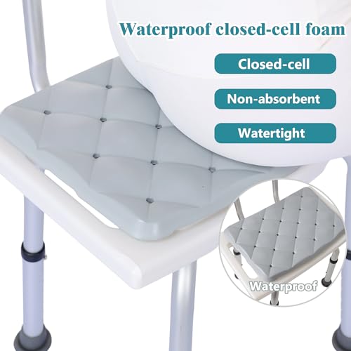 Waterproof Shower Cushion Seat Pad for Bath Bench, Chair, Bathtub, or Walk-in Tub, Non-Slip Foam Bath Seat with Drain Holes, Tailbone Relief Support Padded Bench Cushion for Seniors Inside Shower