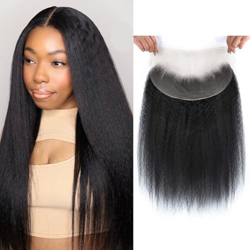 Kerriana 12 Inch Kinky Straight Lace Frontal Human Hair 13x4 Natural Yaki Closure