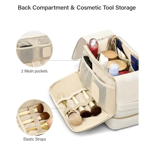 Hanke Travel Toiletry Bag, Lightweight Wide-open Makeup Bag, Dual-Layer Travel Bag for Toiletries Water-Resistant Cosmetic Bags Large Toiletry Bags for Women & Men, Travel Essentials, Off White