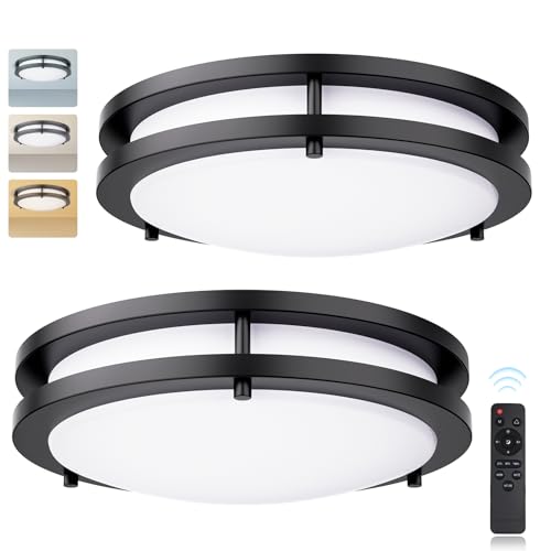 Kalium 13-Inch Black LED Ceiling Light 2 Pack with Remote, Dimmable & Adjustable Color