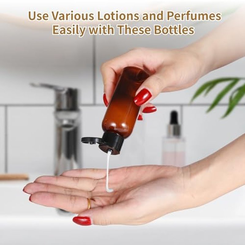 100 Pack 2 oz Plastic Empty Travel Bottles with Flip Cap 60ml Travel Size Containers Portable Leak Proof Clear Plastic Bottles Refillable Dispensing Bottles for Liquid Shampoo Lotion Brown