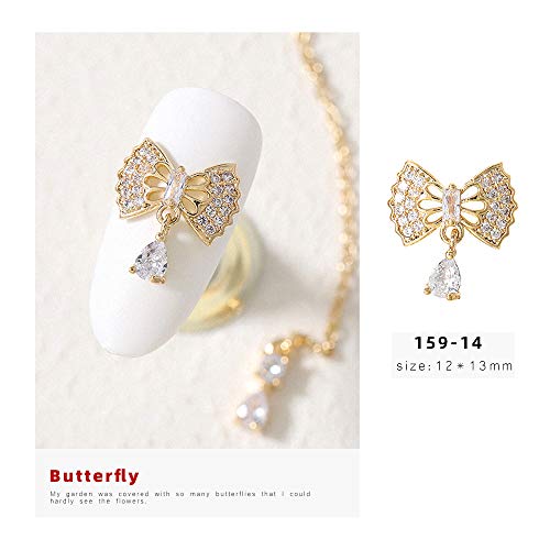 HNUIX Butterfly Nail Charms and Gems - Gold Copper Zircon, Multiple Shapes, Metal Bow-Knot Jewelry Rhinestones Charms, 27Pieces