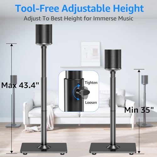MOUNTUP Adjustable Speaker Stands for Sonos Era 100 & One - Floor Standing, Cable Management, Height 35-43 Inches, Pair