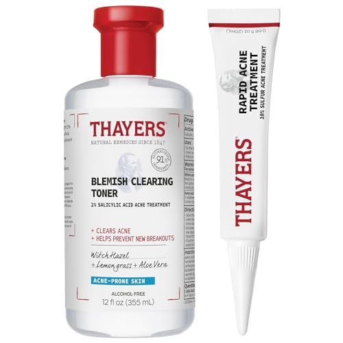 Control the Zit-uation: Thayers Blemish Clearing 2% Salicylic Acid Toner + Rapid 10% Sulfur Acne Treatment, Soothing and Non-Stripping Skin Care