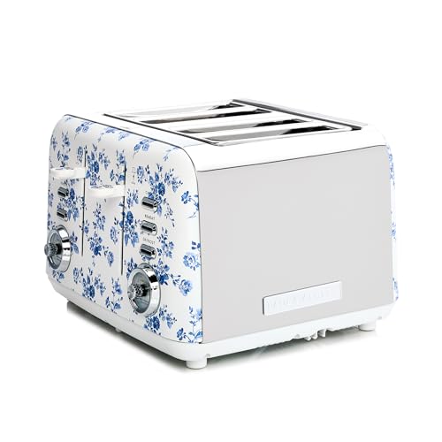 Laura Ashley China Rose 4 Slice Wide Slot Toaster - Space-Saving Kitchen Appliance