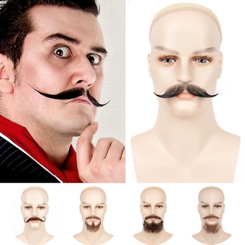 Fake Human Hair Beard for Men and Women - Natural Black 02 - Reusable & Realistic