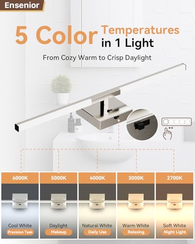24-Inch Brushed Nickel Bathroom Vanity Light with Built-In Dimmer & 5 CCT - Modern