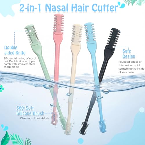 72 Pcs 2-in-1 Nasal Hair Cutter Double Sided Nose Hair Trimmer Bulk for Women Men Portable 360¡Æ Rotating Manual Nose Nasal Knife Soft Cleaning Brush Box Package Multicolor